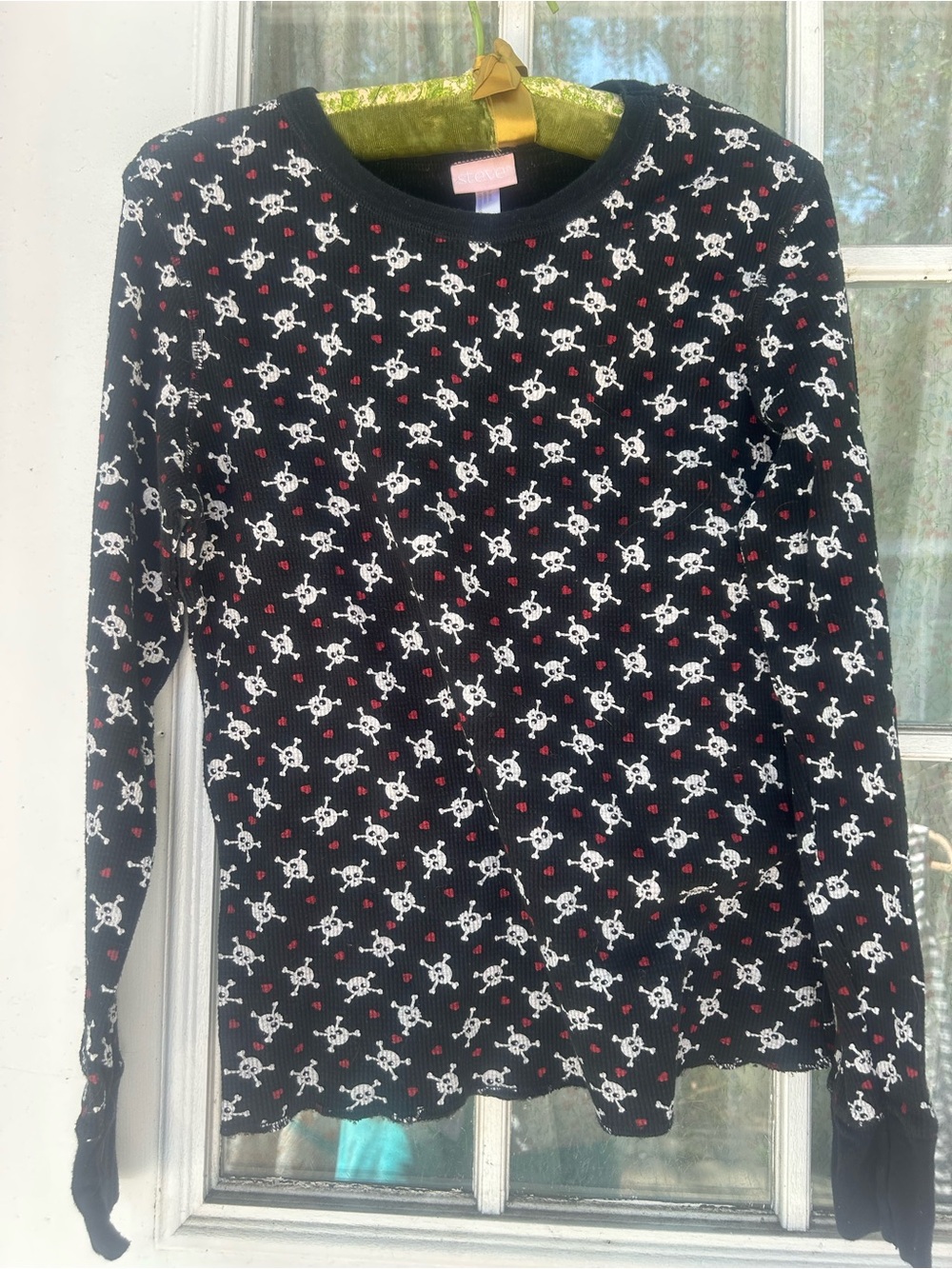 Steve Y2K Skull & Crossbones Thermal Top XL Black Red Hearts Goth Emo Grunge
